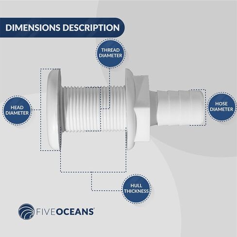 Five Oceans White Straight Thru-Hull Connection for Hose in Saudi Arabia