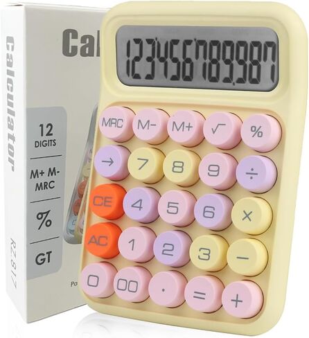 آلة حاسبة الحلوى الملونة، آلة حاسبة ميكانيكية لطيفة بشاشة LCD كبيرة الحجم مكونة من 12 رقمًا، آلة حاسبة بزر دائري كبير، سهلة الضغط، للمدرسة والمكتب والمنزل والمنزل، والنوم التلقائي، مع بطارية (أرجواني) in Kuwait