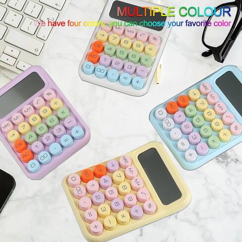 آلة حاسبة الحلوى الملونة، آلة حاسبة ميكانيكية لطيفة بشاشة LCD كبيرة الحجم مكونة من 12 رقمًا، آلة حاسبة بزر دائري كبير، سهلة الضغط، للمدرسة والمكتب والمنزل والمنزل، والنوم التلقائي، مع بطارية (أرجواني) in Kuwait