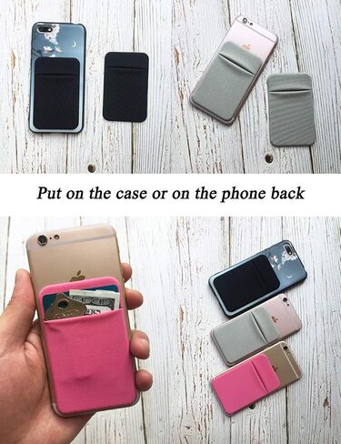 3 Pack Cell Phone Card Holder Stretchy Lycra Wallet Stick on Pocket Credit Card ID Case Pouch Sleeve 3M Adhesive Sticker on iPhone Samsung Galaxy Smartphones- Black Silver and Pink in Saudi Arabia