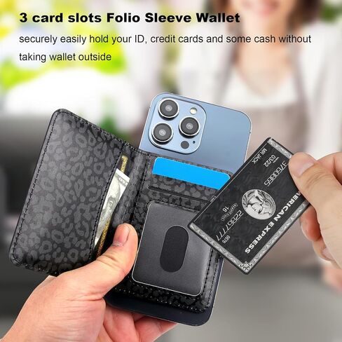 HAOPINSH لمحفظة MagSafe حامل بطاقات مغناطيسي، نمط الفهد الأسود، فتحات بطاقات بمسند من الجلد قابلة للفصل وقابلة للتعديل لسلسلة iPhone 15/14/13/12 in Saudi Arabia