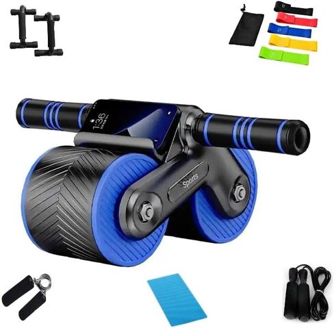 SPROS-Kit Abs Roller Wheels Automatic Rebound, Home Gym Workout Equipment with Knee Pad, Push up Bars, Elastic Bands, Jump Rope and Hand Grip, Abs Roller User Manual- Accessories for Men and Women in Saudi Arabia