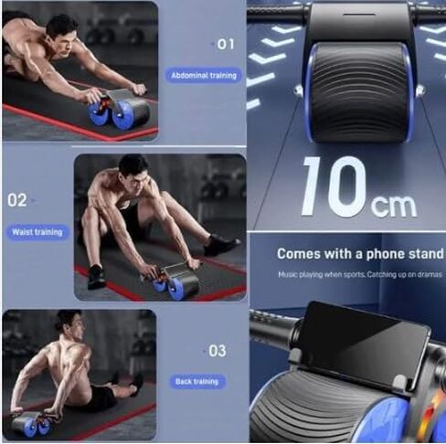SPROS-Kit Abs Roller Wheels Automatic Rebound, Home Gym Workout Equipment with Knee Pad, Push up Bars, Elastic Bands, Jump Rope and Hand Grip, Abs Roller User Manual- Accessories for Men and Women in Saudi Arabia