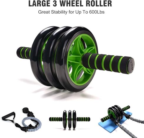 مجموعة Odoland 3-In-1 AB Wheel Roller Kit AB Roller Pro مع حزام مقاوم، وسادة للركبة، مقابض مضادة للانزلاق، حقيبة تخزين وبرنامج تدريب - تمرين مثالي للياقة البدنية لعضلات البطن in Kuwait