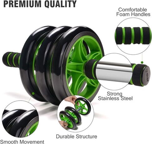 مجموعة Odoland 3-In-1 AB Wheel Roller Kit AB Roller Pro مع حزام مقاوم، وسادة للركبة، مقابض مضادة للانزلاق، حقيبة تخزين وبرنامج تدريب - تمرين مثالي للياقة البدنية لعضلات البطن in Kuwait