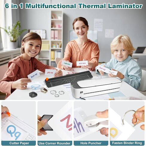 Laminator Machine, 13-inch A3 Laminator for A3 A4 A5, 60s Fast Warm-Up 6 in 1 Laminating Machine with Cold, 3Mil, 5Mil Modes, Paper Cutter, Corner Rounder, Hole Puncher and Iron Ring(40 Pouches) in Kuwait