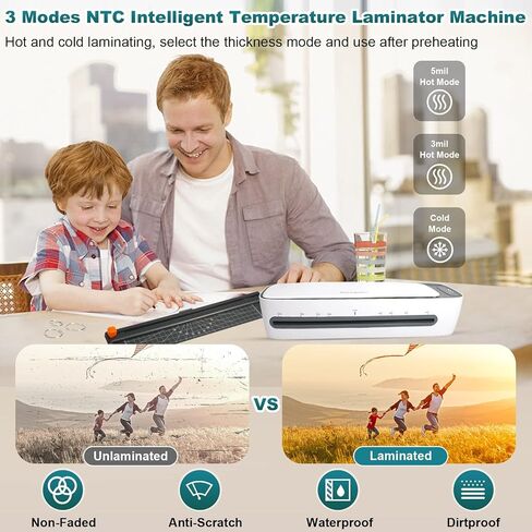 Laminator Machine, 13-inch A3 Laminator for A3 A4 A5, 60s Fast Warm-Up 6 in 1 Laminating Machine with Cold, 3Mil, 5Mil Modes, Paper Cutter, Corner Rounder, Hole Puncher and Iron Ring(40 Pouches) in Kuwait