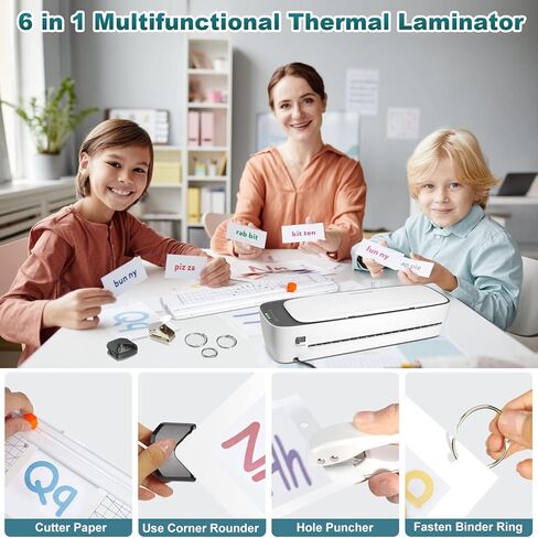 Laminator Machine, 13-inch A3 Laminator for A3 A4 A5, 60s Fast Warm-Up 6 in 1 Laminating Machine with Cold, 3Mil, 5Mil Modes, Paper Cutter, Corner Rounder, Hole Puncher and Iron Ring(40 Pouches) in Kuwait