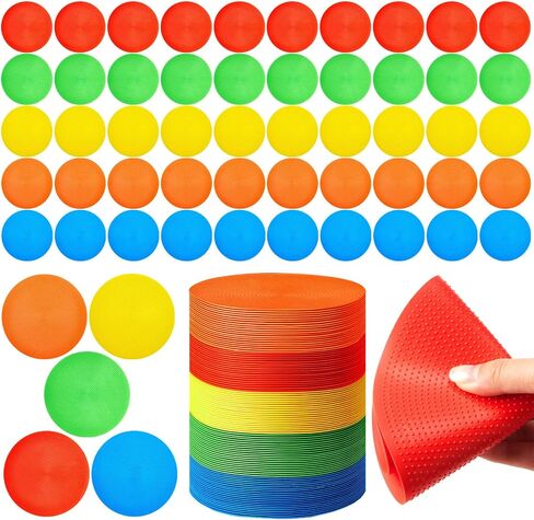 100 Pcs Spot Markers Anti Slip Rubber Poly Spot Agility Dot Markers Floor Spot Colorful Flat Field Cones for Soccer Basketball Speed Agility Training (Bright Color,Simple Style,7.8") in Saudi Arabia