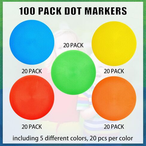 100 Pcs Spot Markers Anti Slip Rubber Poly Spot Agility Dot Markers Floor Spot Colorful Flat Field Cones for Soccer Basketball Speed Agility Training (Bright Color,Simple Style,7.8") in Saudi Arabia
