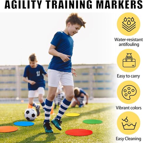 100 Pcs Spot Markers Anti Slip Rubber Poly Spot Agility Dot Markers Floor Spot Colorful Flat Field Cones for Soccer Basketball Speed Agility Training (Bright Color,Simple Style,7.8") in Saudi Arabia