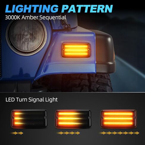 مصابيح إشارة الانعطاف LED المتسلسلة من SUPAREE باللون الأبيض الكهرمان DRL متوافقة مع جيب رانجلر TJ 1997-2006، مجموعة مصابيح إشارة الانعطاف الأمامية للعدسة المدخنة، حزمة من 2 in Kuwait