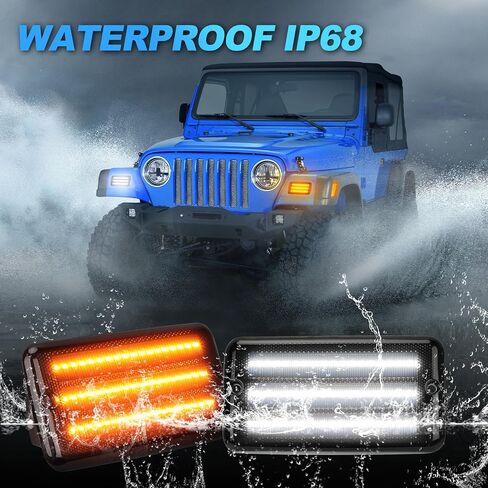 مصابيح إشارة الانعطاف LED المتسلسلة من SUPAREE باللون الأبيض الكهرمان DRL متوافقة مع جيب رانجلر TJ 1997-2006، مجموعة مصابيح إشارة الانعطاف الأمامية للعدسة المدخنة، حزمة من 2 in Kuwait