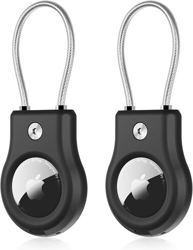 AirTag Keychain Holder - Air tag Lock Case with Wire Cable Compatible with Apple AirTags, Ultra Durable Anti-Lost Protective Case with Keyring for Luggage, Key, Backpack, Pet, Black (2 Pack) in Kuwait