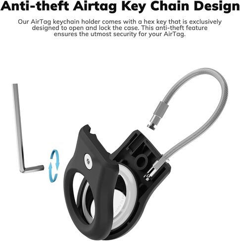AirTag Keychain Holder - Air tag Lock Case with Wire Cable Compatible with Apple AirTags, Ultra Durable Anti-Lost Protective Case with Keyring for Luggage, Key, Backpack, Pet, Black (2 Pack) in Kuwait