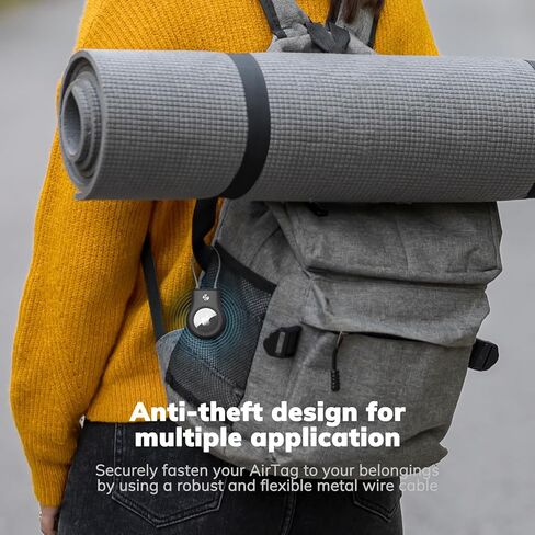 AirTag Keychain Holder - Air tag Lock Case with Wire Cable Compatible with Apple AirTags, Ultra Durable Anti-Lost Protective Case with Keyring for Luggage, Key, Backpack, Pet, Black (2 Pack) in Kuwait