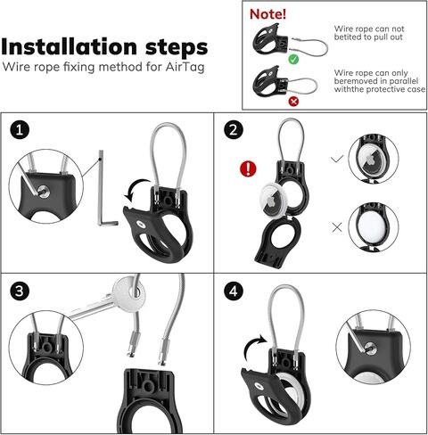 AirTag Keychain Holder - Air tag Lock Case with Wire Cable Compatible with Apple AirTags, Ultra Durable Anti-Lost Protective Case with Keyring for Luggage, Key, Backpack, Pet, Black (2 Pack) in Kuwait
