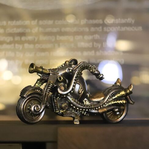 Fanciful Steampunk Octopus Motorcycle Statue Resin Cyborg Sci-fi Motorbike Sculpture Hand Painted Collectible Figurine for Home Table Book Shelf Man Cave Decor in Saudi Arabia
