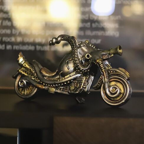 Fanciful Steampunk Octopus Motorcycle Statue Resin Cyborg Sci-fi Motorbike Sculpture Hand Painted Collectible Figurine for Home Table Book Shelf Man Cave Decor in Saudi Arabia