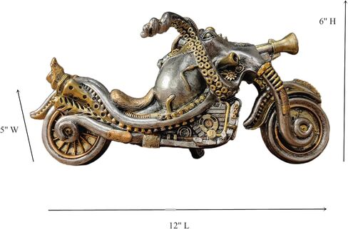 Fanciful Steampunk Octopus Motorcycle Statue Resin Cyborg Sci-fi Motorbike Sculpture Hand Painted Collectible Figurine for Home Table Book Shelf Man Cave Decor in Saudi Arabia