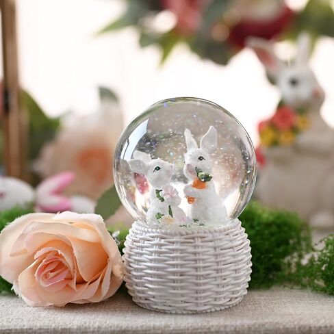 Valery Madelyn Easter Bunny Decorations for Table Centerpieces, Snow Globe Spring Rabbit Figurines Resin Statue Easter Gifts Tabletop Sculptures for Indoor Outdoor Garden Lawn Yard Home Holiday in Saudi Arabia