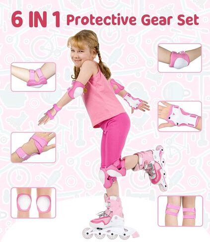 مجموعة معدات الحماية للأطفال من إيستينير 6 في 1 للأولاد والبنات من سن 3 إلى 9 سنوات، وسادات ركبة للأطفال ووسادات الكوع وواقي المعصم، وسادات أمان للأطفال الصغار لدراجة التزلج على الجليد والسكوتر in Kuwait