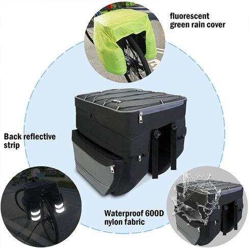 حقيبة الدراجة 3 في 1 حقائب الدراجة، سعة كبيرة مقاومة للماء للمقعد الخلفي للدراجة حقيبة الجذع مع زخرفة عاكسة، حقائب سرج متعددة الوظائف مع غطاء للمطر in Kuwait