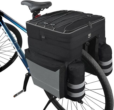 Bike Bag 3 in 1 Bicycle Pannier Bags, Large Capacity Waterproof Bicycle Rear Seat Carrier Trunk Bag with Reflective Trim, Multifuction Commuter Saddle Bags with Rain Cover in Saudi Arabia