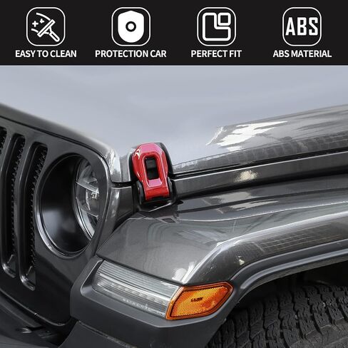 Voodola لسيارة Jeep JL ABS غطاء محرك السيارة مزلاج محرك مشبك غطاء المحرك غطاء المحرك ديكور غطاء حماية لـ 2018-2024+ Jeep Wrangler JL JLU Gladiator JT الملحقات الخارجية ABS أحمر قطعتان in Saudi Arabia