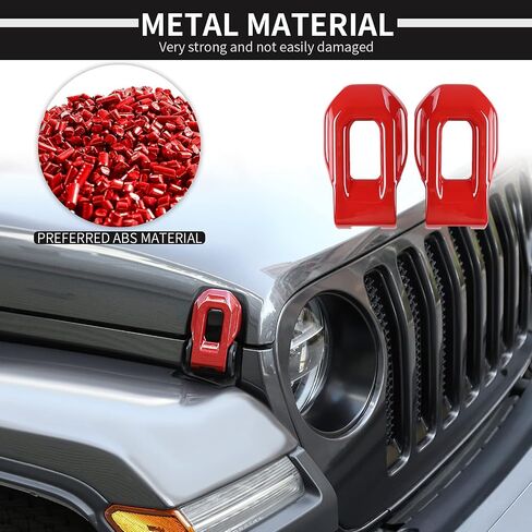Voodola لسيارة Jeep JL ABS غطاء محرك السيارة مزلاج محرك مشبك غطاء المحرك غطاء المحرك ديكور غطاء حماية لـ 2018-2024+ Jeep Wrangler JL JLU Gladiator JT الملحقات الخارجية ABS أحمر قطعتان in Saudi Arabia