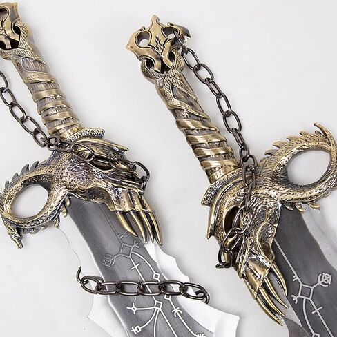 Kratos Chaos Blade of GOW، مصنوعة من المعدن، مجموعة واحدة من اثنين من شارات الفوضى مع لوحة عرض، سيف سلسلة معدنية كراتوس، نسخة طبق الأصل 1:1 من دعائم لعبة الحرب لعرض الأزياء التنكرية والهدايا in Kuwait