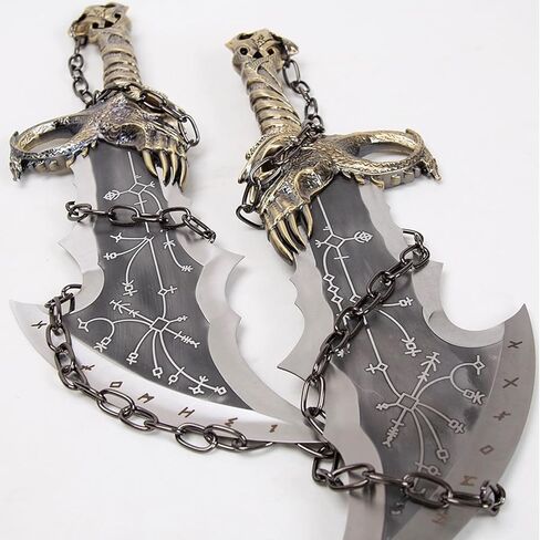 Kratos Chaos Blade of GOW، مصنوعة من المعدن، مجموعة واحدة من اثنين من شارات الفوضى مع لوحة عرض، سيف سلسلة معدنية كراتوس، نسخة طبق الأصل 1:1 من دعائم لعبة الحرب لعرض الأزياء التنكرية والهدايا in Kuwait