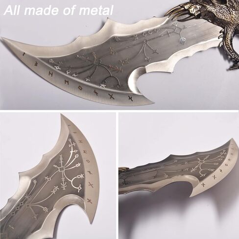 Kratos Chaos Blade of GOW، مصنوعة من المعدن، مجموعة واحدة من اثنين من شارات الفوضى مع لوحة عرض، سيف سلسلة معدنية كراتوس، نسخة طبق الأصل 1:1 من دعائم لعبة الحرب لعرض الأزياء التنكرية والهدايا in Kuwait