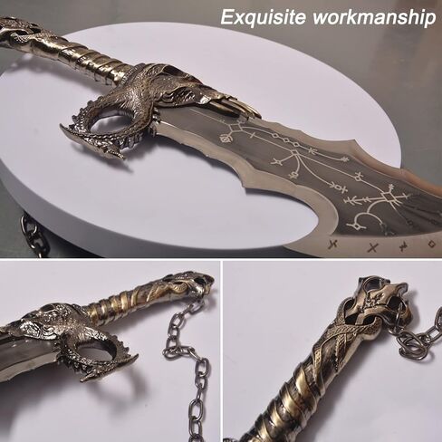 Kratos Chaos Blade of GOW، مصنوعة من المعدن، مجموعة واحدة من اثنين من شارات الفوضى مع لوحة عرض، سيف سلسلة معدنية كراتوس، نسخة طبق الأصل 1:1 من دعائم لعبة الحرب لعرض الأزياء التنكرية والهدايا in Kuwait