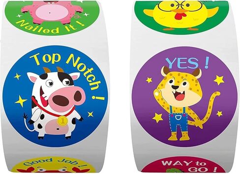 Motivational Stickers 1 inch Cartoon Animal Stickers Rolls - 1000 Pcs Kindergarten Stickers Teacher Stickers for Kids Inspirational Stickers School Stickers Student Stickers 2 Rolls 16 Designs in Kuwait