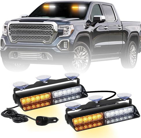 2x9 بوصة داش أضواء الطوارئ القوية 24 LED العنبر الأبيض السلامة وامض تحذير المخاطر أضواء الأمن الداخلية الجبهة / أضواء الزجاج الأمامي الخلفي ث / أكواب الشفط لشاحنات مركبات البناء in Kuwait