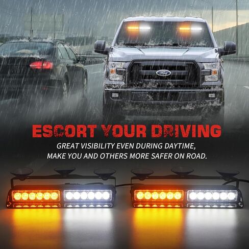 2x9 بوصة داش أضواء الطوارئ القوية 24 LED العنبر الأبيض السلامة وامض تحذير المخاطر أضواء الأمن الداخلية الجبهة / أضواء الزجاج الأمامي الخلفي ث / أكواب الشفط لشاحنات مركبات البناء in Kuwait