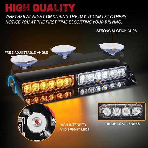 2x9 بوصة داش أضواء الطوارئ القوية 24 LED العنبر الأبيض السلامة وامض تحذير المخاطر أضواء الأمن الداخلية الجبهة / أضواء الزجاج الأمامي الخلفي ث / أكواب الشفط لشاحنات مركبات البناء in Kuwait