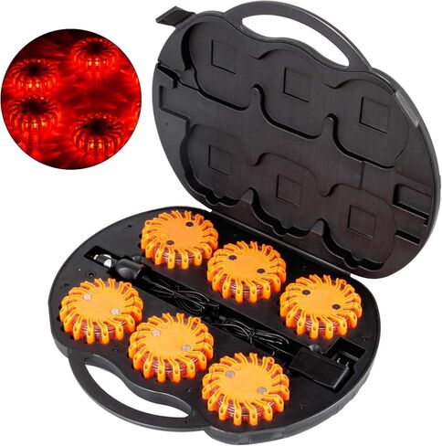 Happybuy 6 Pack LED Road Rechargeable LED Disc Road Flares Emergency Strobe Light Roadside Flashing Light for The Car, Truck, Bike, RV Vehicles - Roadside Emergency Kit w/Charger & Carrying Case in Saudi Arabia