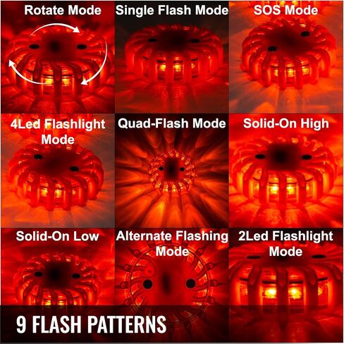 Happybuy 6 Pack LED Road Rechargeable LED Disc Road Flares Emergency Strobe Light Roadside Flashing Light for The Car, Truck, Bike, RV Vehicles - Roadside Emergency Kit w/Charger & Carrying Case in Saudi Arabia