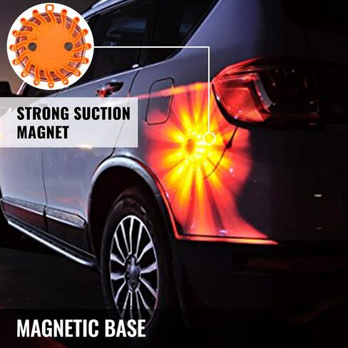 Happybuy 6 Pack LED Road Rechargeable LED Disc Road Flares Emergency Strobe Light Roadside Flashing Light for The Car, Truck, Bike, RV Vehicles - Roadside Emergency Kit w/Charger & Carrying Case in Saudi Arabia