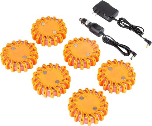 Happybuy 6 Pack LED Road Rechargeable LED Disc Road Flares Emergency Strobe Light Roadside Flashing Light for The Car, Truck, Bike, RV Vehicles - Roadside Emergency Kit w/Charger & Carrying Case in Saudi Arabia