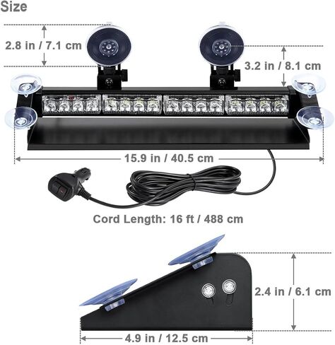 الألومنيوم الإسكان العنبر الأبيض LED الطوارئ ستروب داش ضوء بار للشاحنات ومركبات البناء وسيارات الأمن، 29 أنماط فلاش تحذير سلامة الزجاج الأمامي شريط الضوء in Saudi Arabia