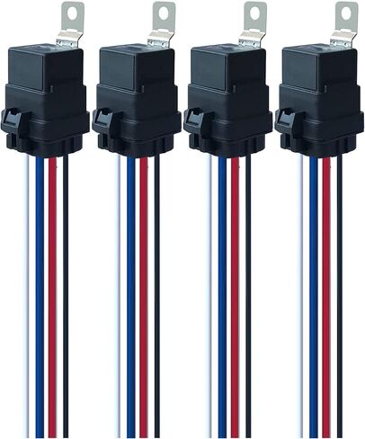 مرحل مقاوم للماء 60AMP مع سرج، DC12V 4-PIN SPST مرحل السيارة، أسلاك نحاسية شديدة التحمل 12AWG، لشاحنة السيارات وقارب الدراجات النارية (قطعة واحدة) in Saudi Arabia