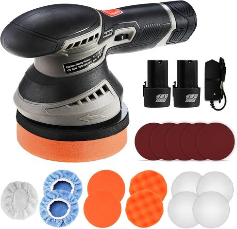 آلات تلميع أثاث السيارات اللاسلكية، مجموعة تلميع كهربائية، آلات تلميع وتلميع السيارات مع 2500-5500 دورة في الدقيقة، 6 سرعات متغيرة، قاعدة 125 مم لتلميع الصنفرة التلقائية in Kuwait