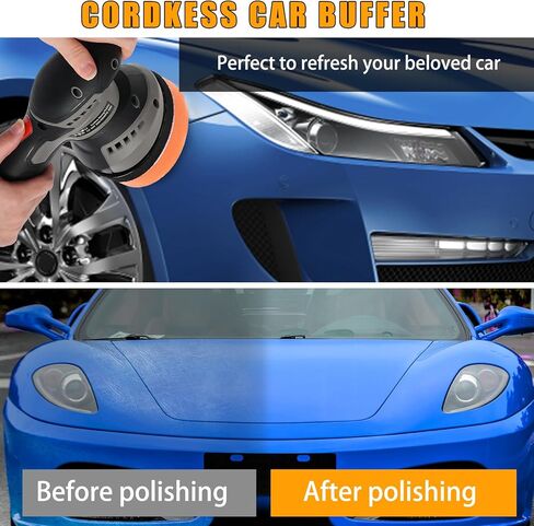 آلات تلميع أثاث السيارات اللاسلكية، مجموعة تلميع كهربائية، آلات تلميع وتلميع السيارات مع 2500-5500 دورة في الدقيقة، 6 سرعات متغيرة، قاعدة 125 مم لتلميع الصنفرة التلقائية in Kuwait