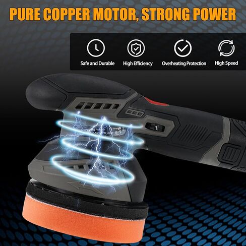 آلات تلميع أثاث السيارات اللاسلكية، مجموعة تلميع كهربائية، آلات تلميع وتلميع السيارات مع 2500-5500 دورة في الدقيقة، 6 سرعات متغيرة، قاعدة 125 مم لتلميع الصنفرة التلقائية in Kuwait