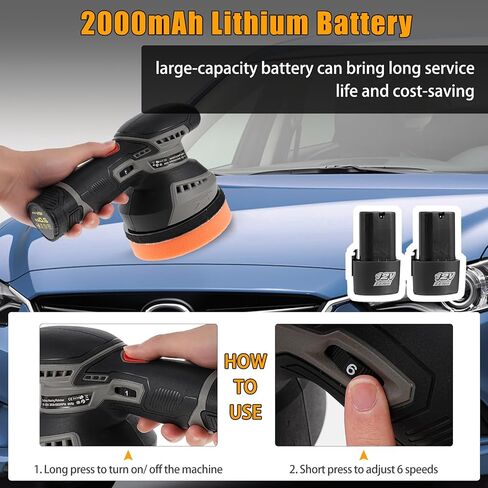 آلات تلميع أثاث السيارات اللاسلكية، مجموعة تلميع كهربائية، آلات تلميع وتلميع السيارات مع 2500-5500 دورة في الدقيقة، 6 سرعات متغيرة، قاعدة 125 مم لتلميع الصنفرة التلقائية in Kuwait