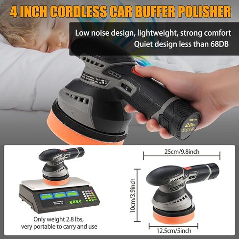 آلات تلميع أثاث السيارات اللاسلكية، مجموعة تلميع كهربائية، آلات تلميع وتلميع السيارات مع 2500-5500 دورة في الدقيقة، 6 سرعات متغيرة، قاعدة 125 مم لتلميع الصنفرة التلقائية in Kuwait