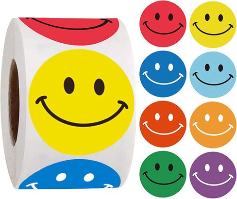 1 inch Round Smile Face Stickers,Happy Face Stickers,Reward Stickers,8 Color Designs,500 Labels Per Roll in Saudi Arabia